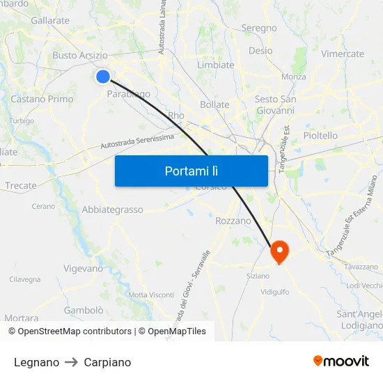 Legnano to Carpiano map