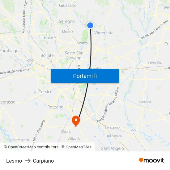 Lesmo to Carpiano map
