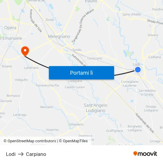Lodi to Carpiano map