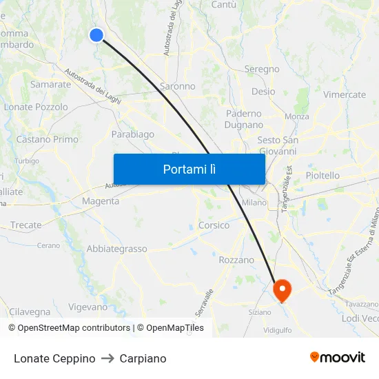 Lonate Ceppino to Carpiano map