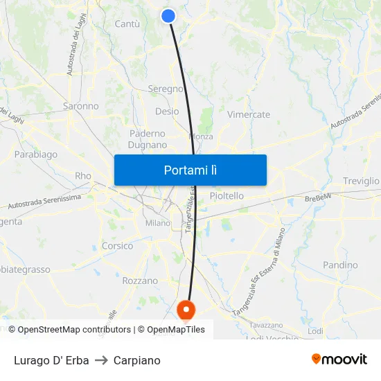 Lurago D' Erba to Carpiano map