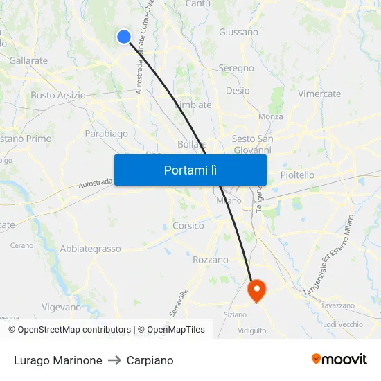 Lurago Marinone to Carpiano map