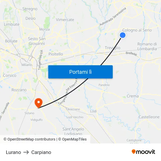 Lurano to Carpiano map