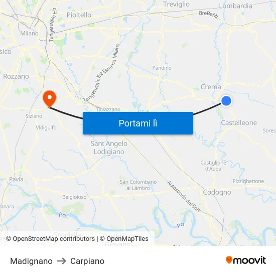 Madignano to Carpiano map