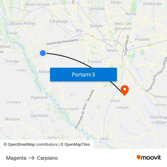 Magenta to Carpiano map