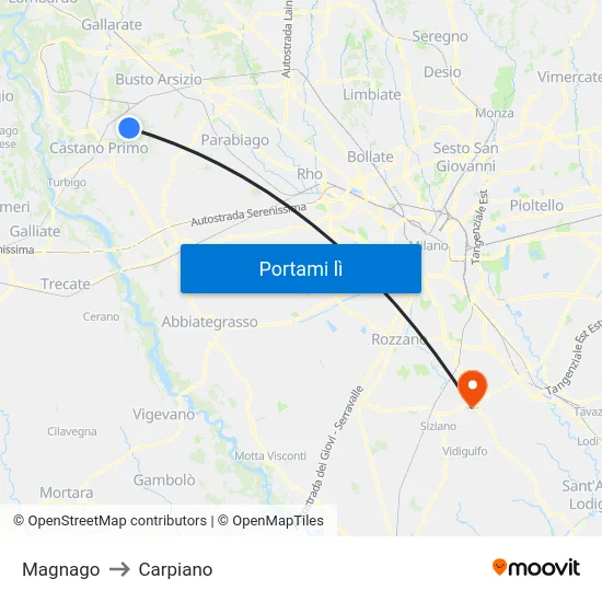 Magnago to Carpiano map