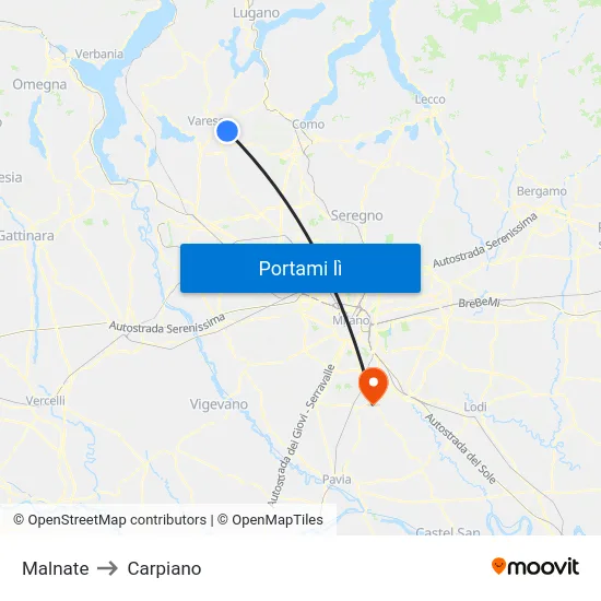 Malnate to Carpiano map