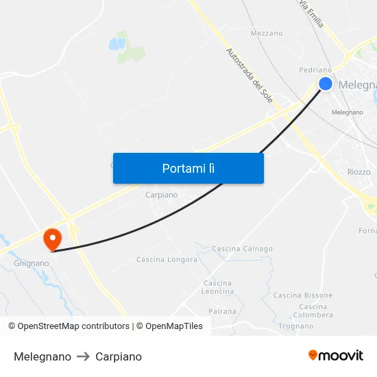 Melegnano to Carpiano map