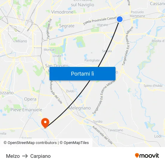 Melzo to Carpiano map