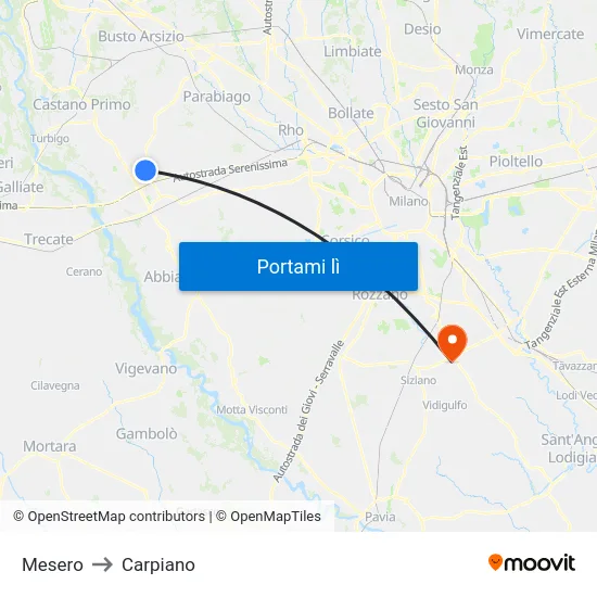 Mesero to Carpiano map