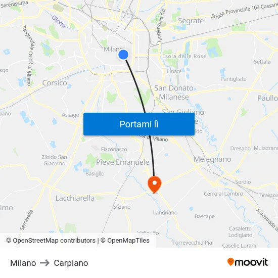 Milano to Carpiano map