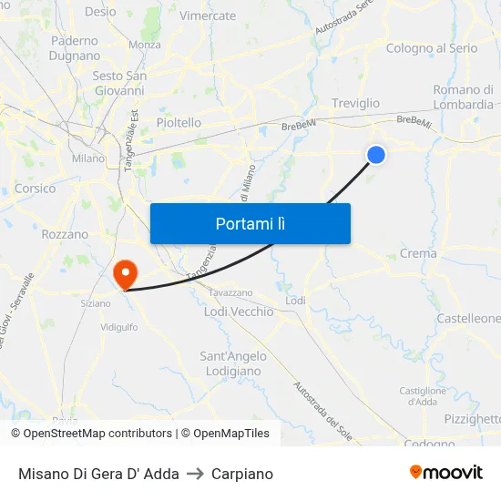 Misano Di Gera D' Adda to Carpiano map