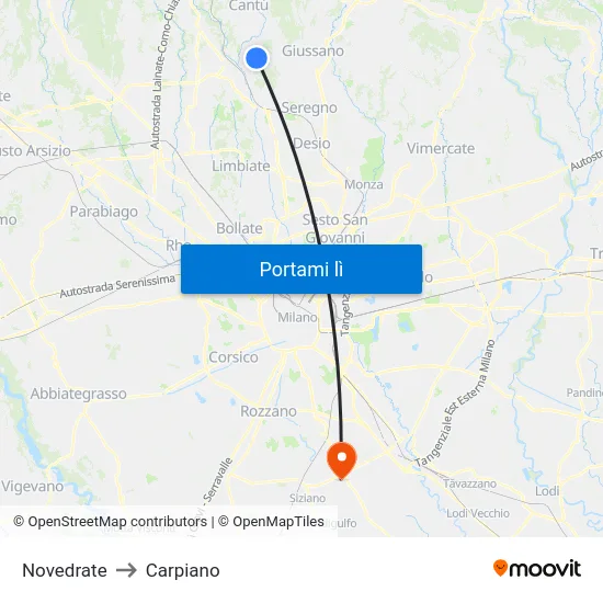Novedrate to Carpiano map