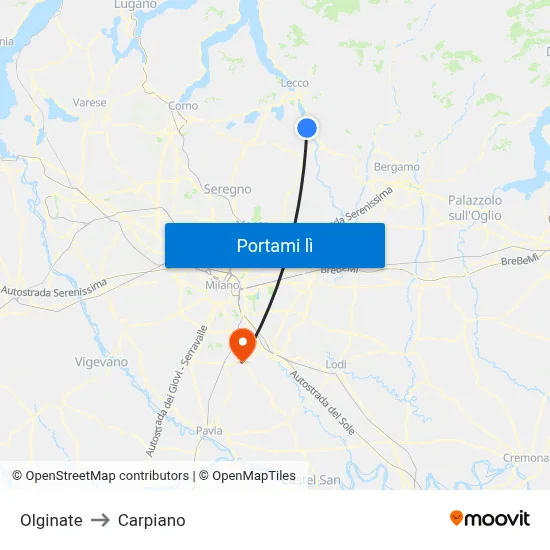Olginate to Carpiano map