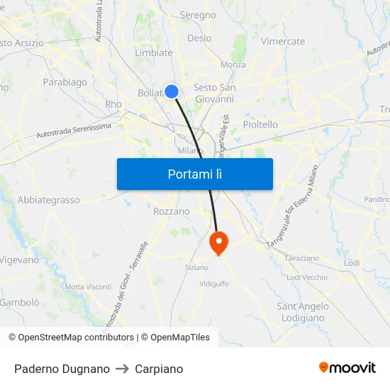Paderno Dugnano to Carpiano map