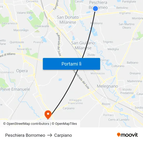Peschiera Borromeo to Carpiano map