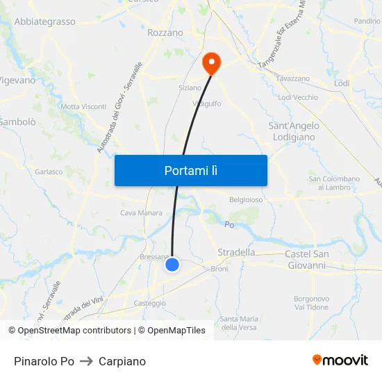Pinarolo Po to Carpiano map