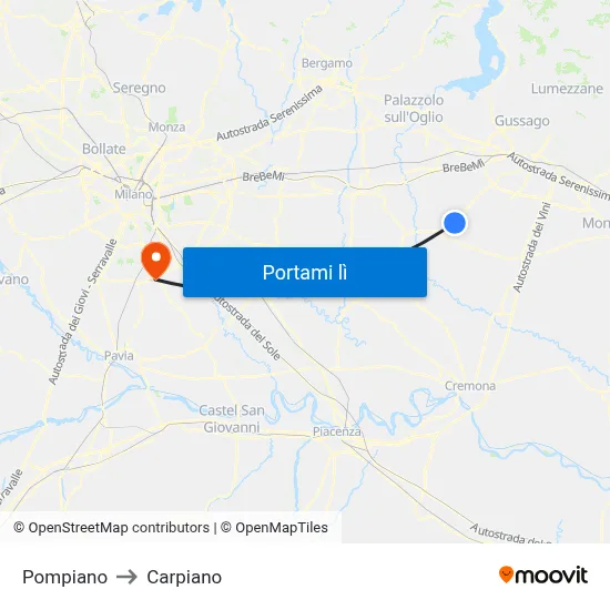 Pompiano to Carpiano map