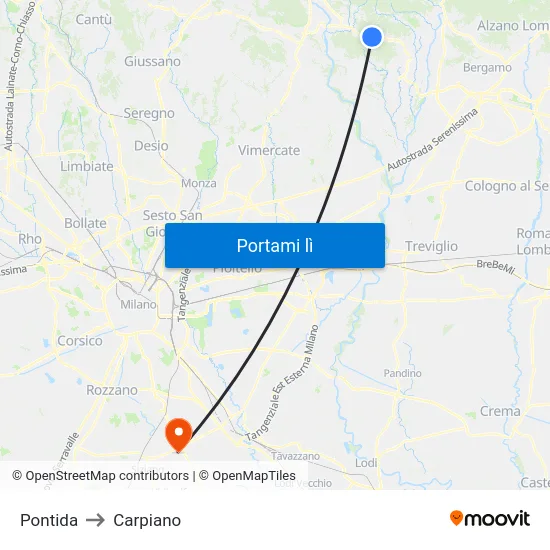 Pontida to Carpiano map