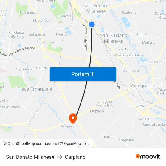 San Donato Milanese to Carpiano map