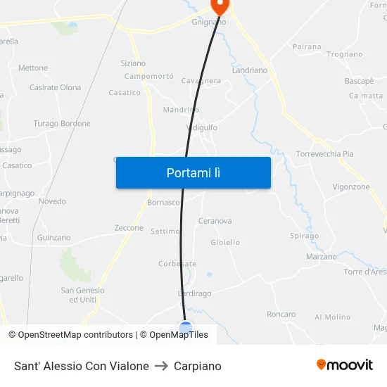 Sant' Alessio Con Vialone to Carpiano map