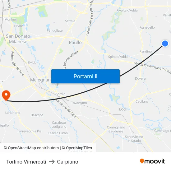 Torlino Vimercati to Carpiano map