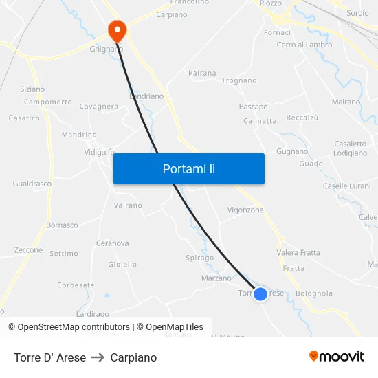 Torre D' Arese to Carpiano map