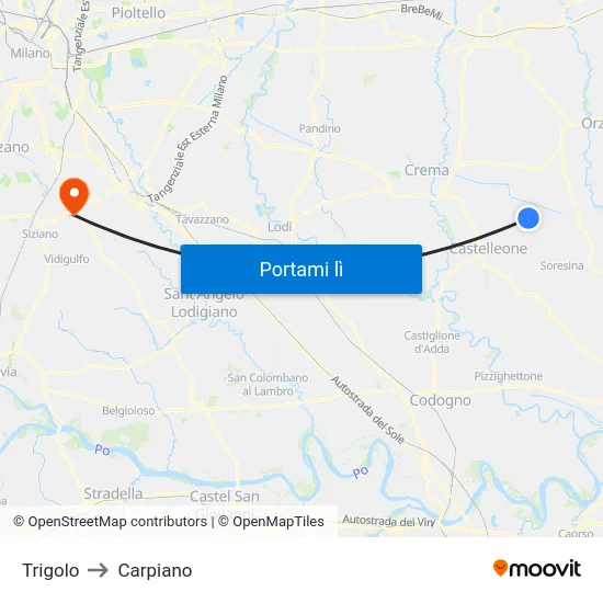 Trigolo to Carpiano map