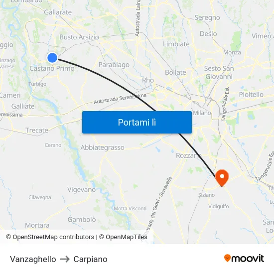 Vanzaghello to Carpiano map