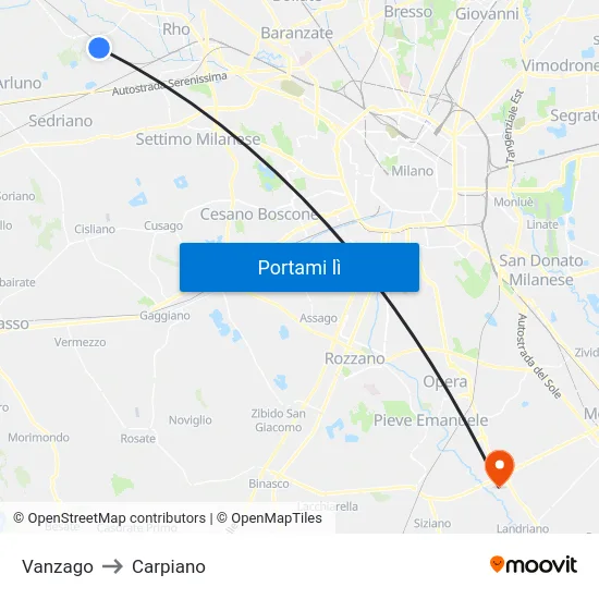 Vanzago to Carpiano map