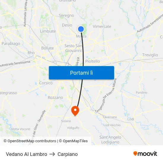 Vedano Al Lambro to Carpiano map