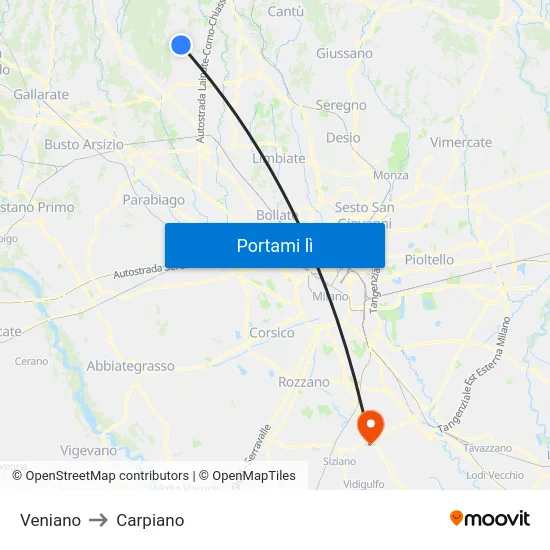 Veniano to Carpiano map