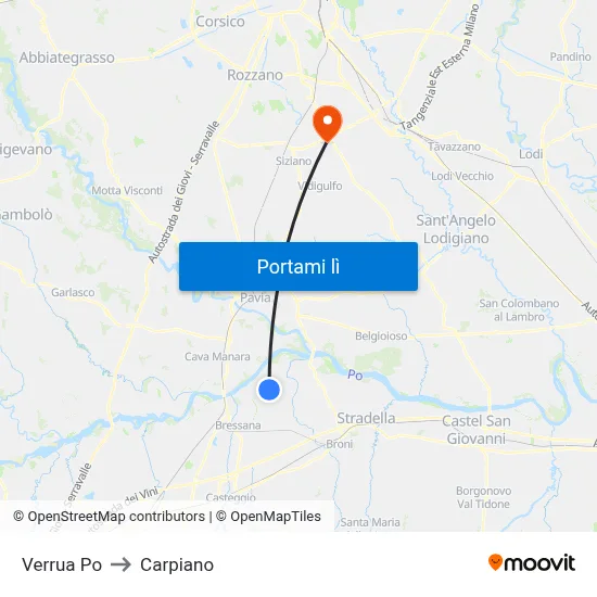 Verrua Po to Carpiano map