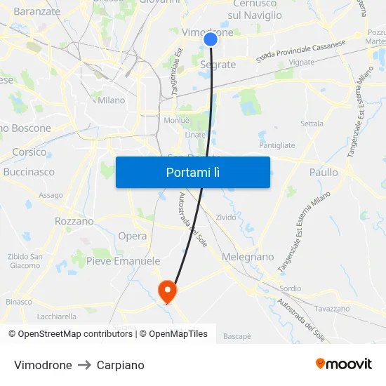 Vimodrone to Carpiano map