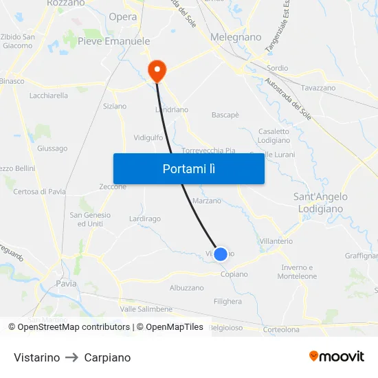 Vistarino to Carpiano map