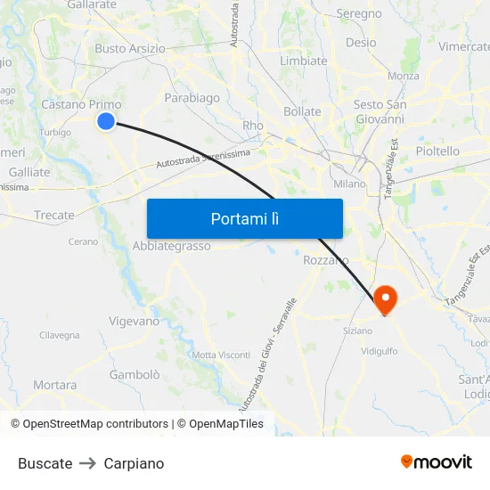 Buscate to Carpiano map