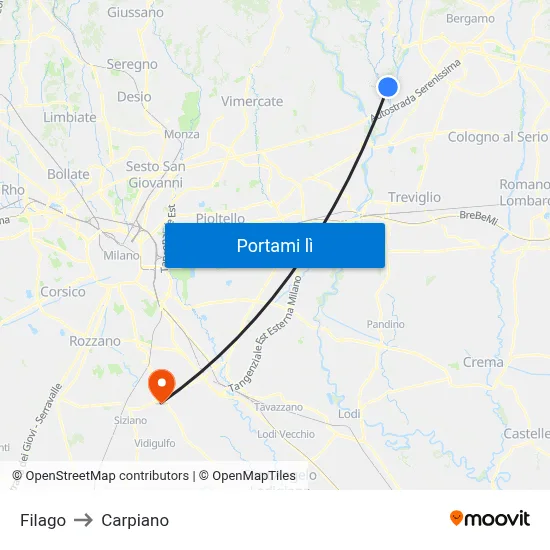 Filago to Carpiano map