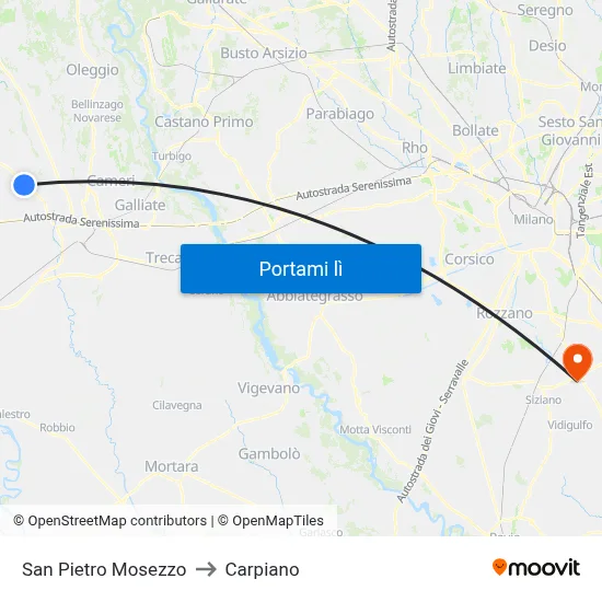 San Pietro Mosezzo to Carpiano map