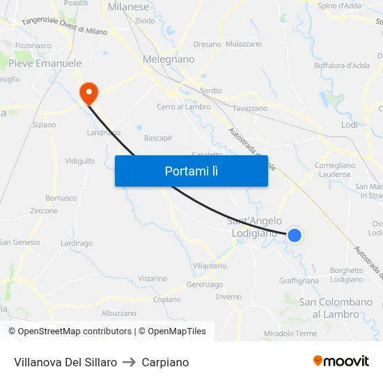 Villanova Del Sillaro to Carpiano map
