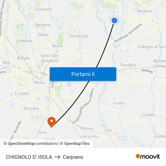 CHIGNOLO D' ISOLA to Carpiano map