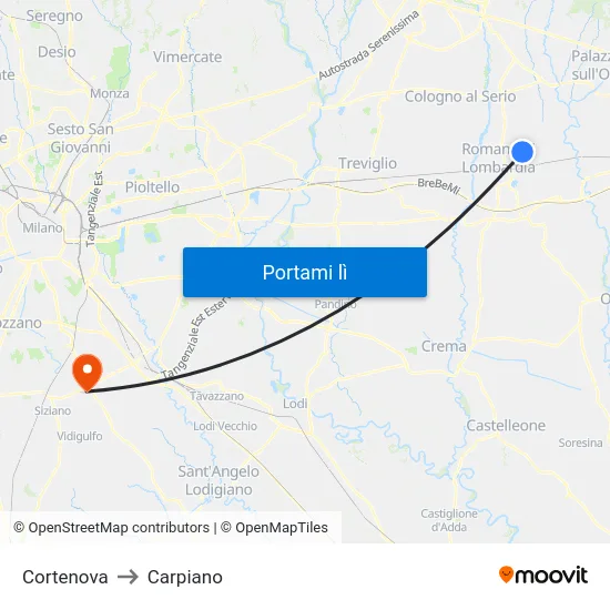 Cortenova to Carpiano map