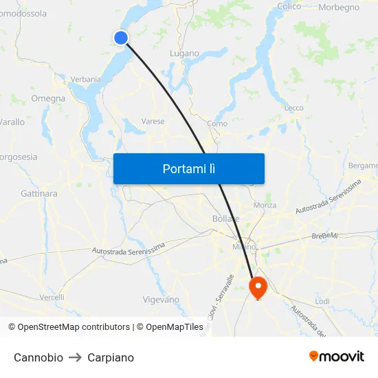 Cannobio to Carpiano map