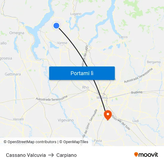 Cassano Valcuvia to Carpiano map