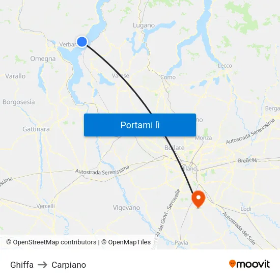 Ghiffa to Carpiano map