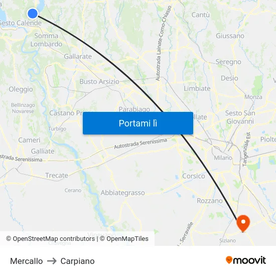 Mercallo to Carpiano map