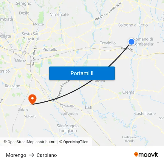Morengo to Carpiano map