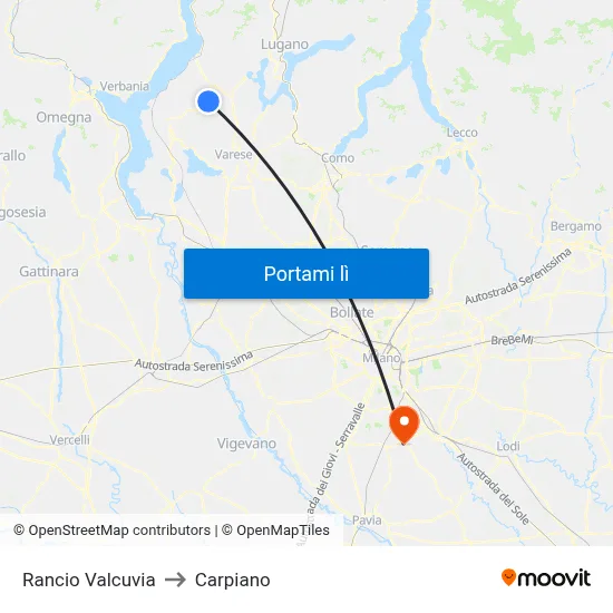 Rancio Valcuvia to Carpiano map