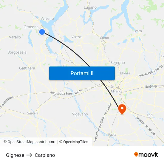 Gignese to Carpiano map
