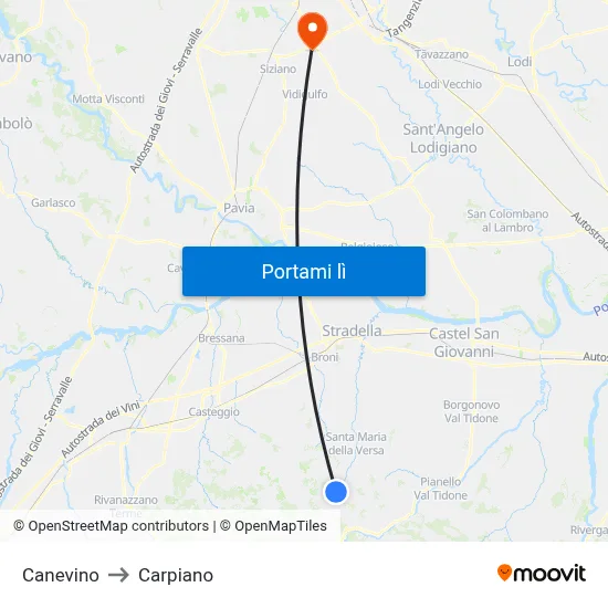 Canevino to Carpiano map