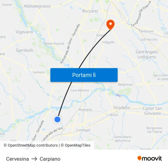 Cervesina to Carpiano map